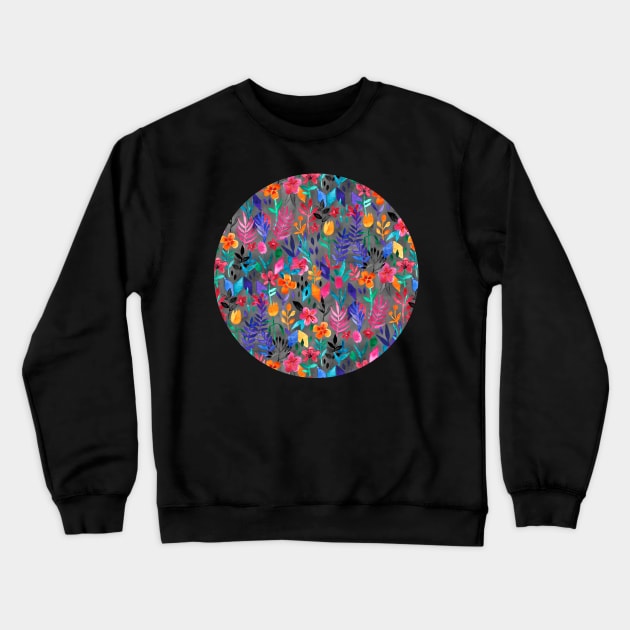 Popping Color Painted Floral on Grey Crewneck Sweatshirt by micklyn